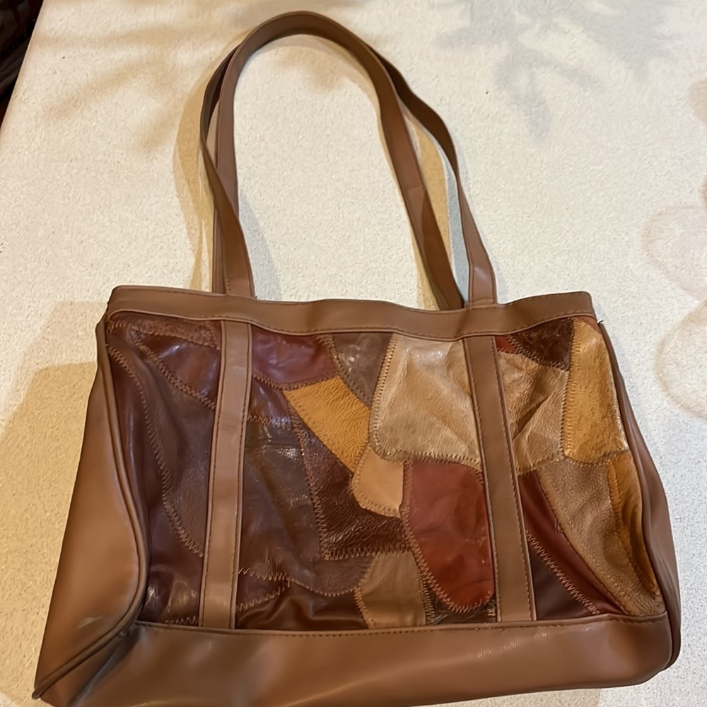 Soft Brown Leather Patchwork Purse - image 2